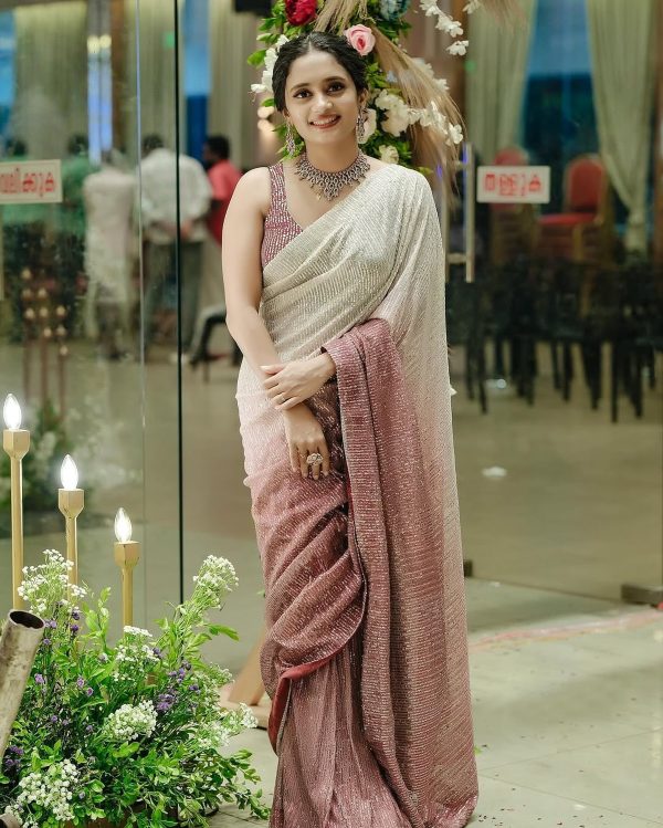 Pink Georgette Sequence Print Saree