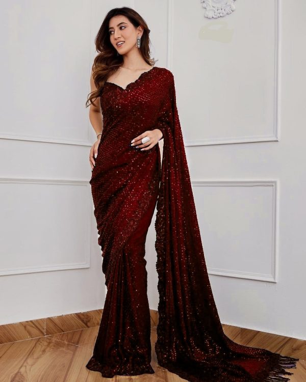 Maroon Georgette 5MM Sequence Work Saree
