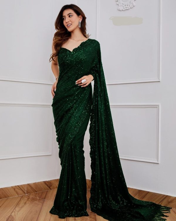 Green Georgette 5MM Sequence Work Saree