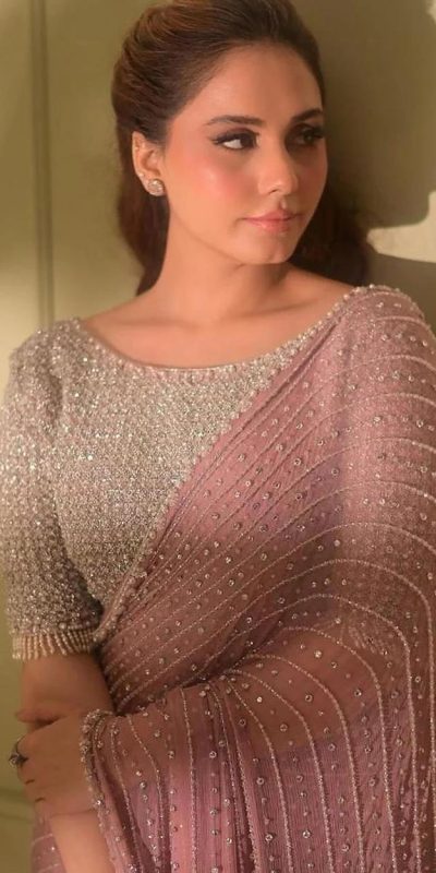 Cream Butterfly Net Sequence Saree