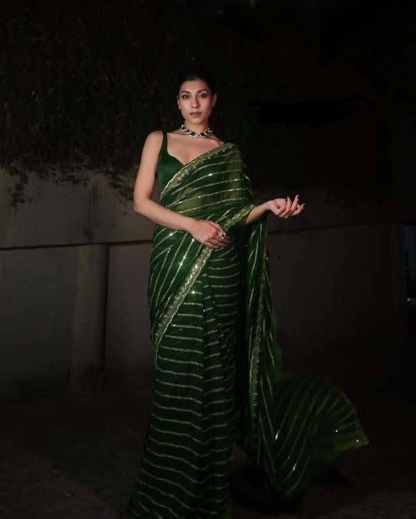 Green Georgette Embroidery Work Saree