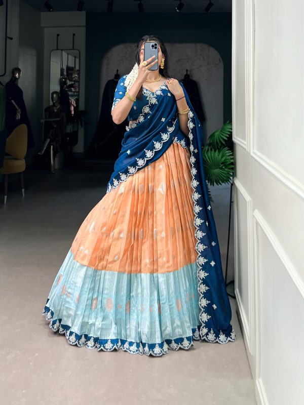 Orange Zari Kota Thread Lehenga Choli