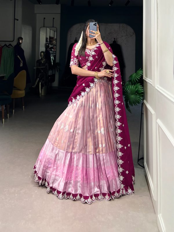 Pink Zari Kota Thread Lehenga Choli