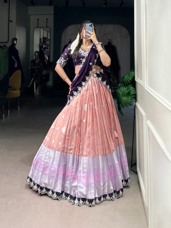 Peach Zari Kota Thread Lehenga Choli