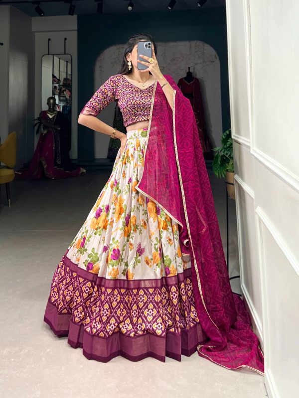 Wine Tussar Patola Print Lehenga Choli