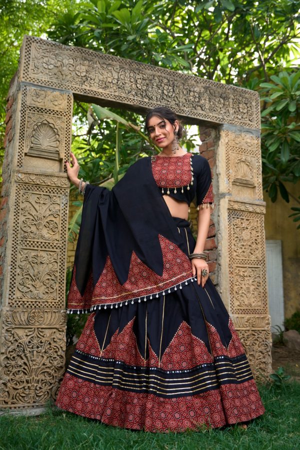 Black Cotton Mirror Work Lehenga Choli