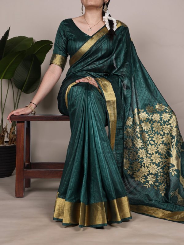 Green Raw Silk Zari Weaving Saree