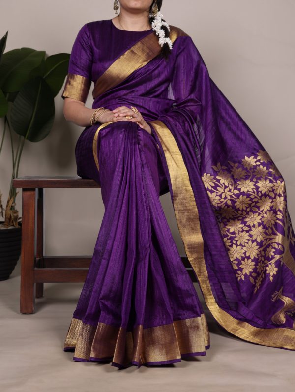 Purple Raw Silk Zari Weaving Saree