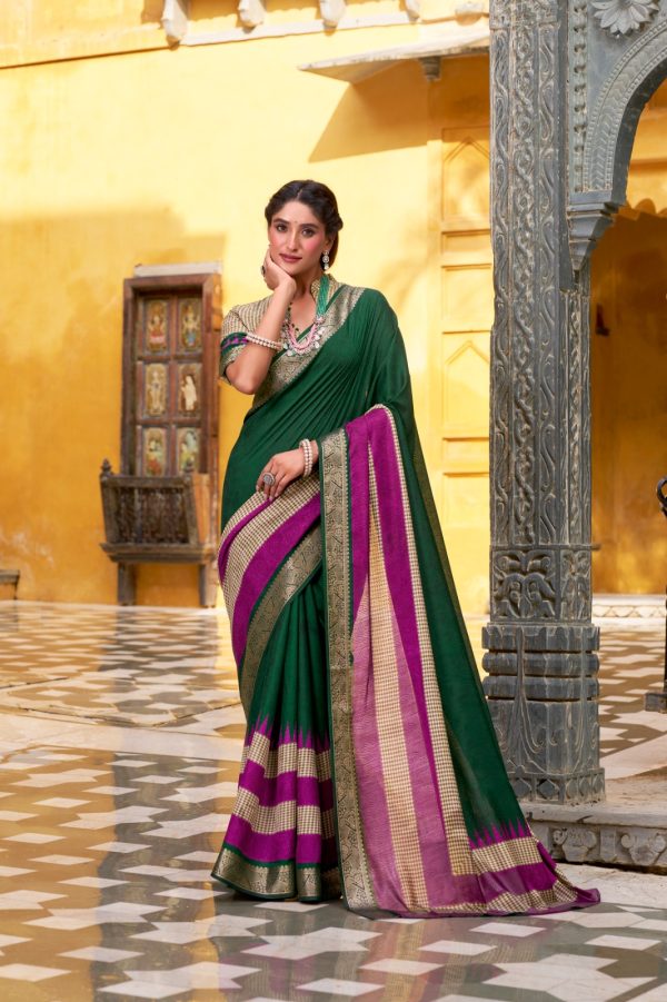 Green Poly Cotton Printed Zari Saree