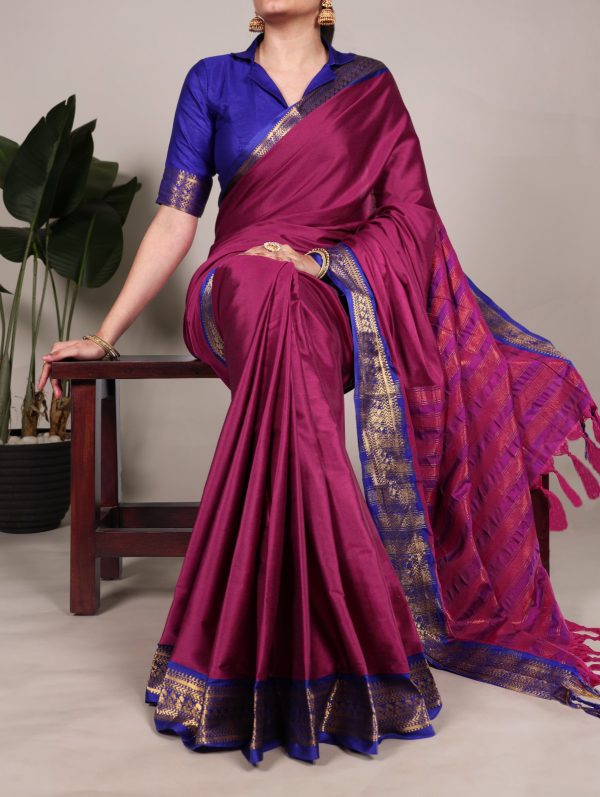 Pink Aura Silk Zari Weaving Saree