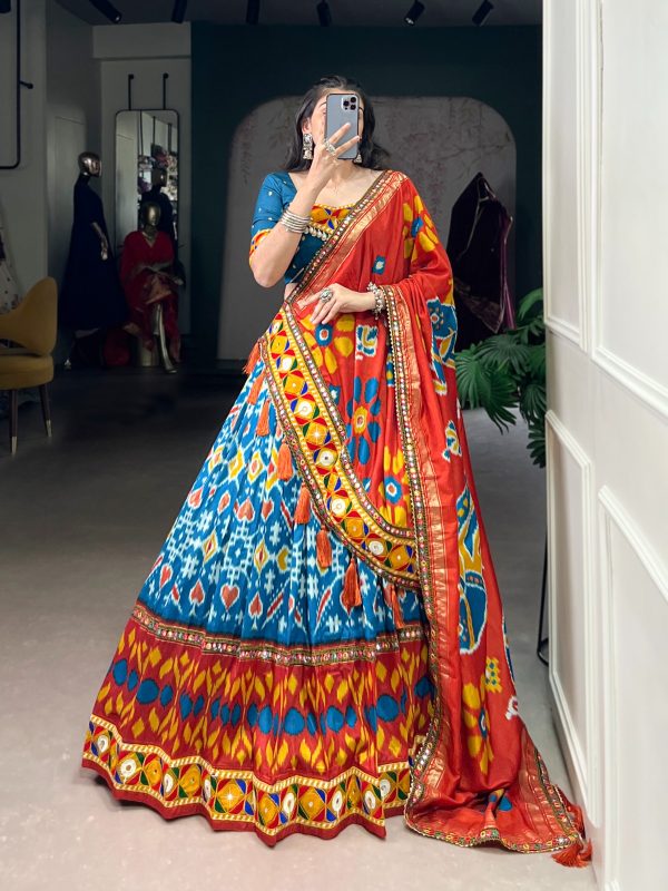 Firozi Tasar Silk Printed Foil Lehenga Choli