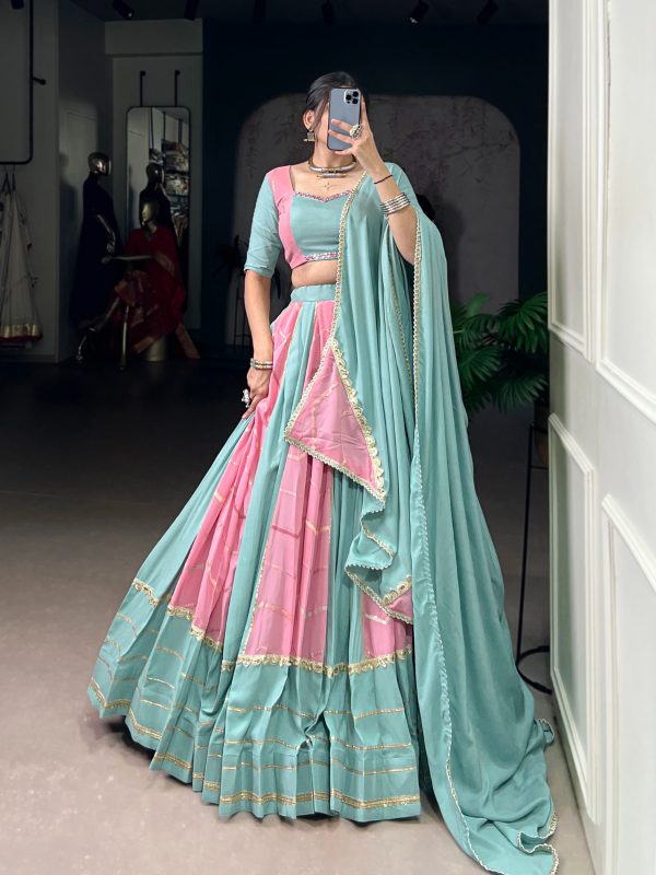 Light Pink Rayon Georgette Sequins Lehenga Choli