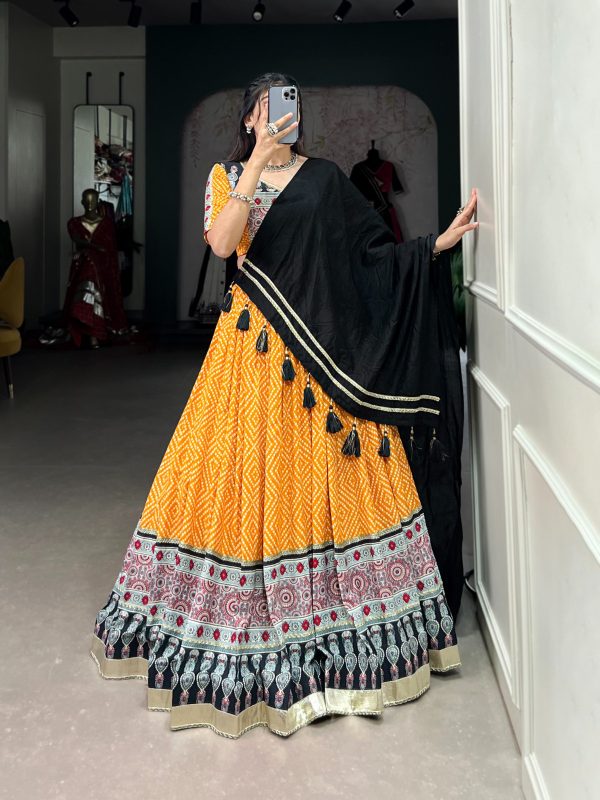 Yellow Rayon Ajarakh Print Lehenga Choli