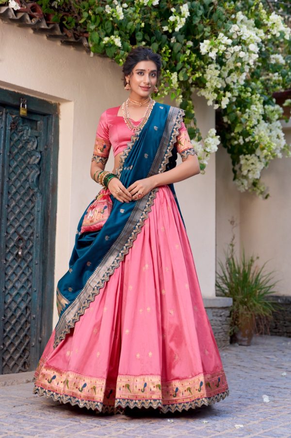 Light Pink Jacquard Silk Weaving Lehenga Choli
