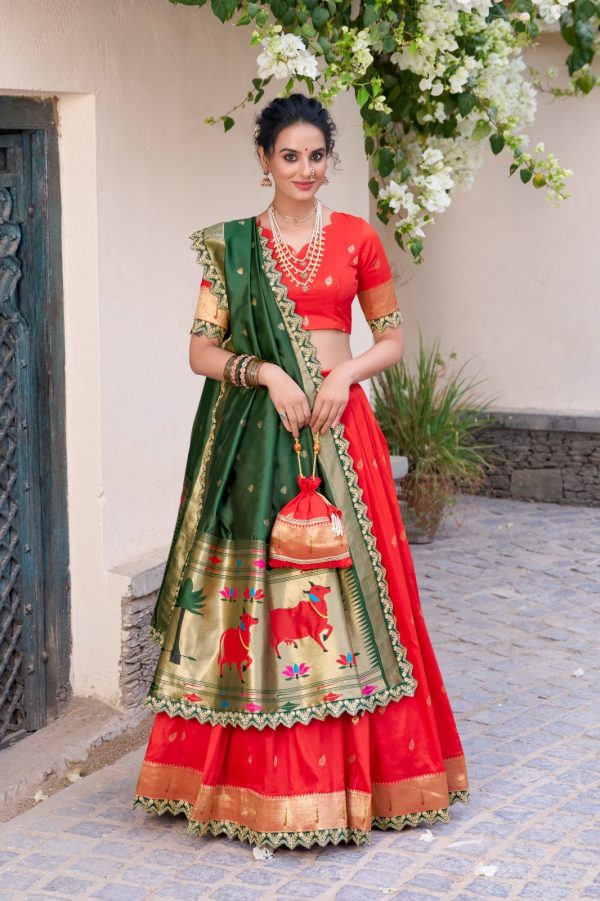 Red Jacquard Silk Weaving Lehenga Choli