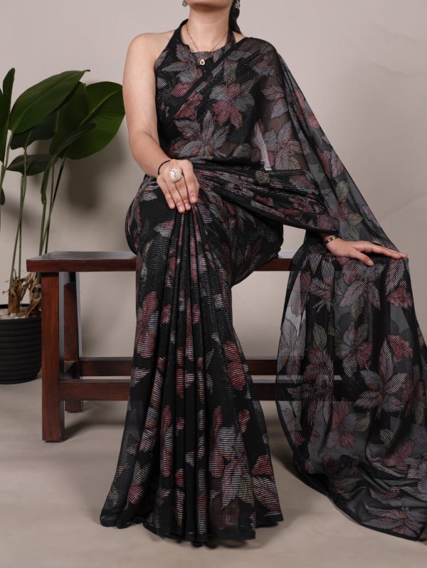 Black Lurex Floral Viscose Saree