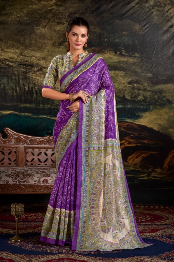 purple Green Silk Madhubani Saree