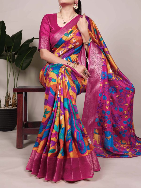 Mustard Tasar Silk Printed Saree