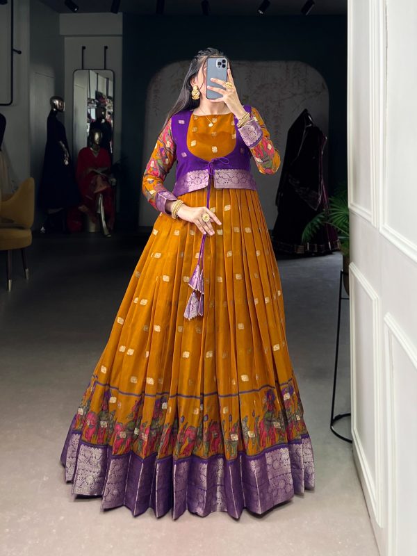 Mustard Cotton Kalamkari Gown