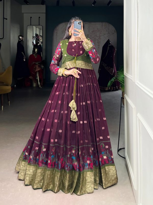 Wine Cotton Kalamkari Gown