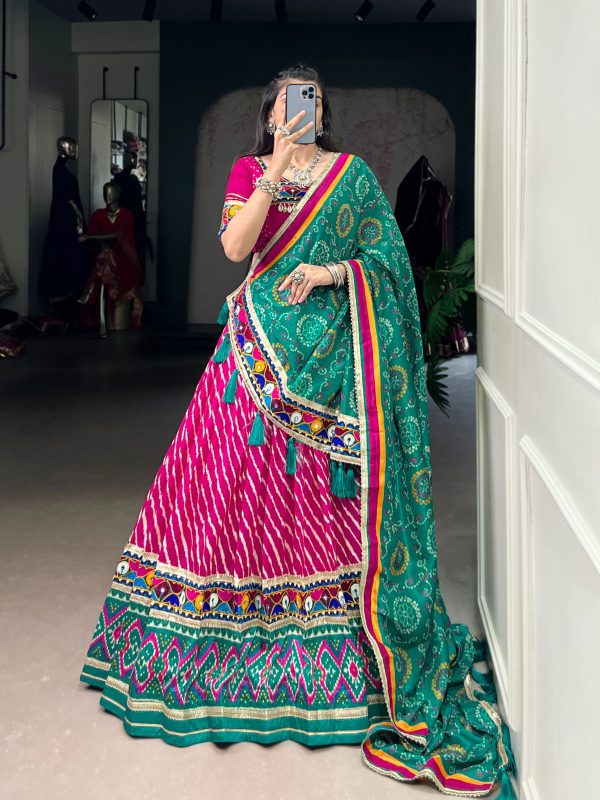 Pink Tasar Silk Gamthi Lehenga Choli