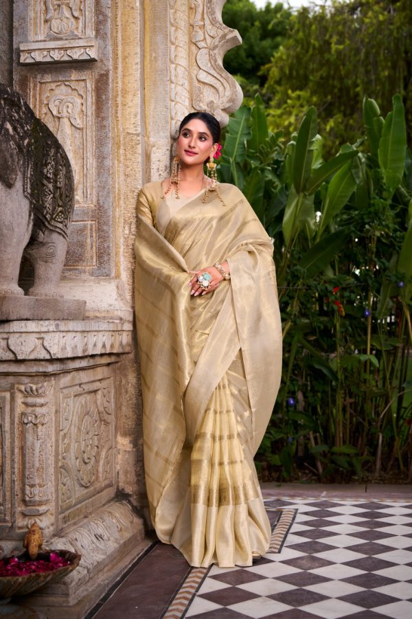 Off White Gold Tissue Zari Saree