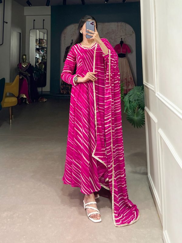 Pink Georgette Leheriya Gown