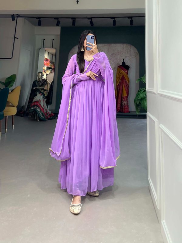 Purple Georgette Embroidery Gown