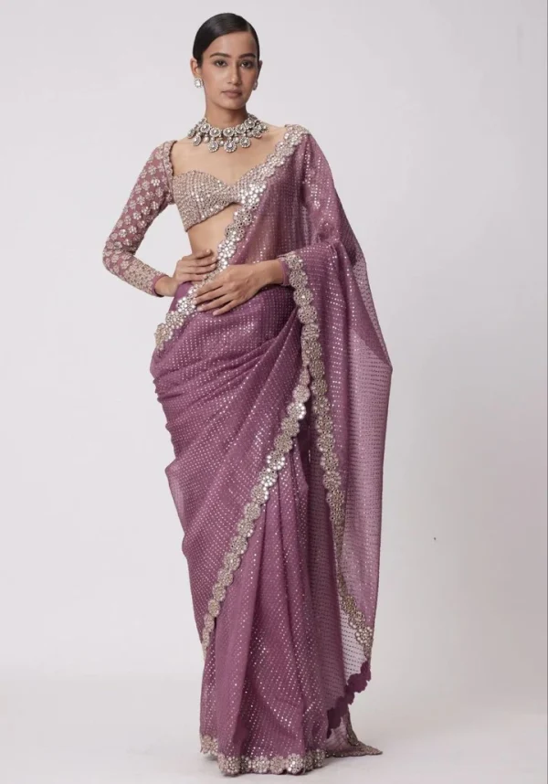 Onion Georgette Sequence Work Saree