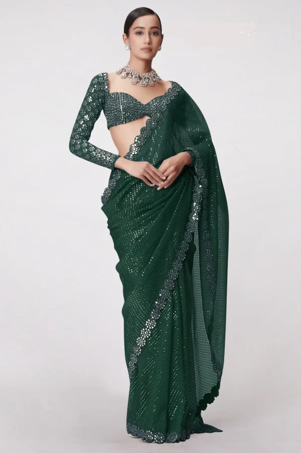 Bottle Green Georgette Sequence Work Saree