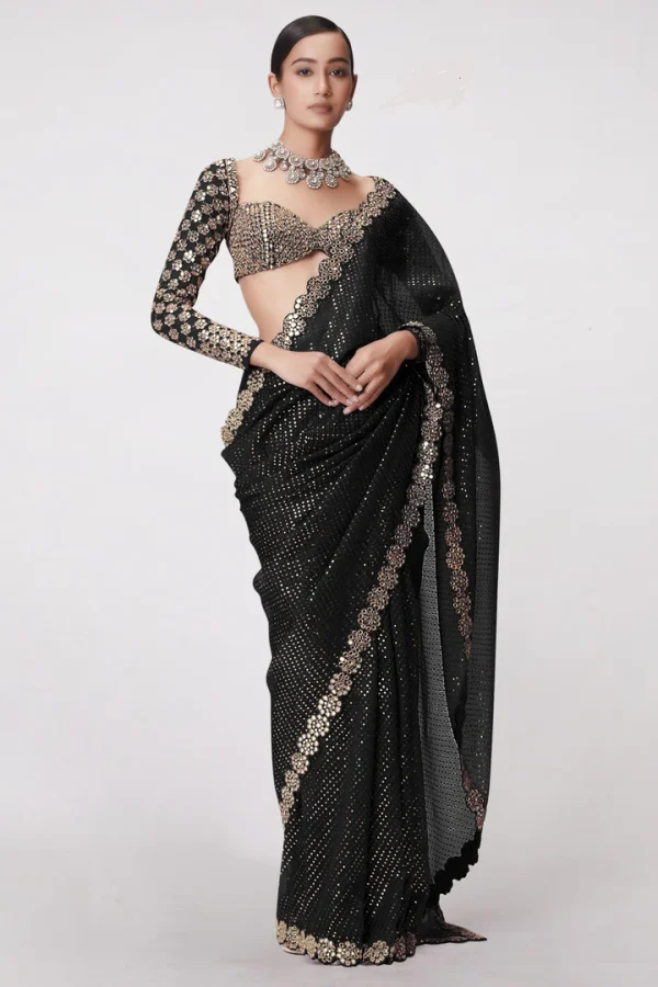 Black Georgette Sequence Work Saree