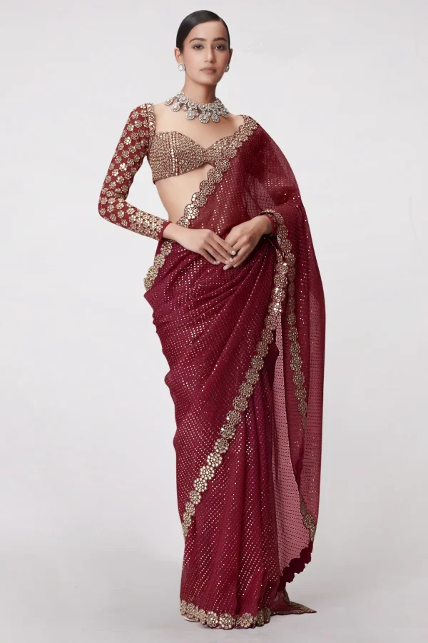 Maroon Georgette Sequence Work Saree