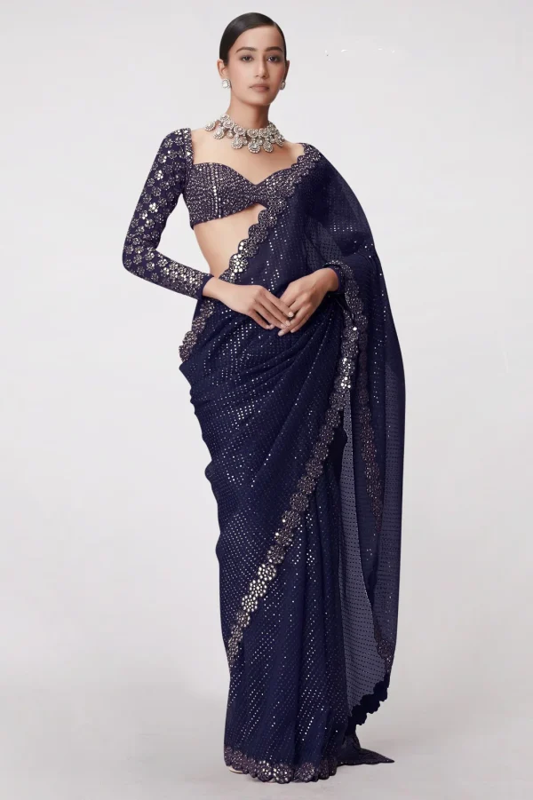 Navy blue Georgette Sequence Work Saree