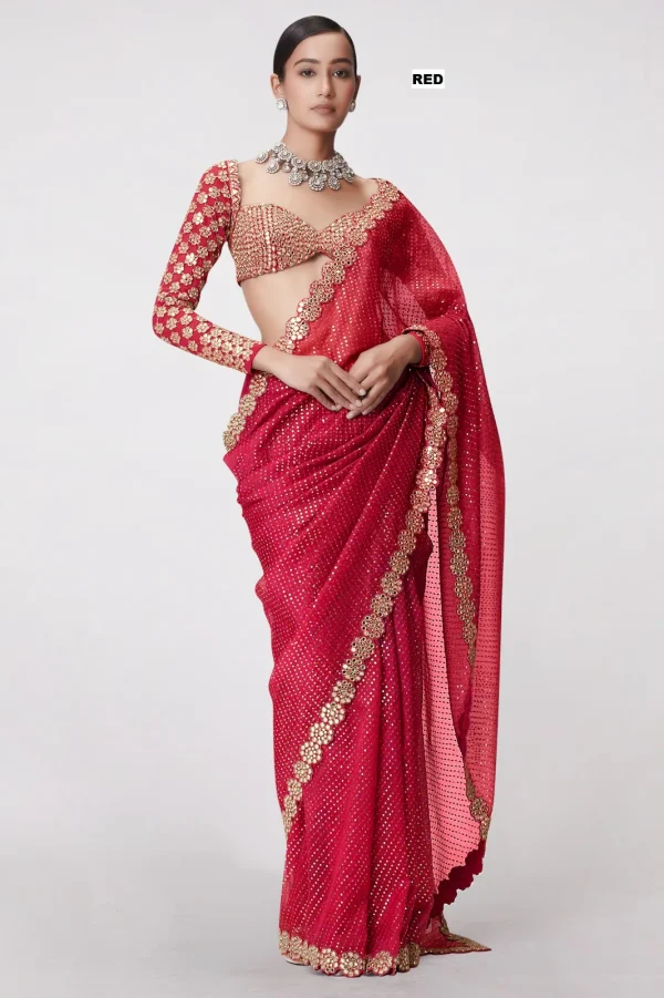 Red Georgette Sequence Work Saree