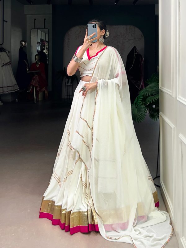 White Rayon Embossed Lehenga Choli
