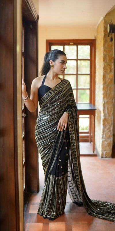 DF 3451 Black Color Faux Georgette 5mm Sequence Embroidery Work Saree Casual, Wedding, Festive, Events . Expected Delivery 4-6 Working Days @1799/- only | Sarees, Bollywood Sarees, Creative Sarees, Designer Sarees, Embroidered Sarees, Ethnic Saree, Modern Digital sarees, Party Wear Sarees