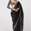 Black Georgette Sequence Work Saree