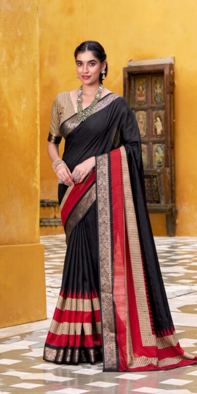YNF 7049 Black Color Poly Cotton Printed With Zari Weaving Work Saree Casual, Wedding, Festive, Events . Expected Delivery 4-6 Working Days @1699/- only | Sarees, Bollywood Sarees, Creative Sarees, Designer Sarees, Embroidered Sarees, Ethnic Saree, Modern Digital sarees, Party Wear Sarees