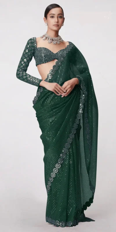 DF 3429 Bottle Green Color Faux Georgette 5mm Sequence Work Saree Casual, Wedding, Festive, Events . Expected Delivery 4-6 Working Days @2199/- only | Sarees, Bollywood Sarees, Creative Sarees, Designer Sarees, Embroidered Sarees, Ethnic Saree, Modern Digital sarees, Party Wear Sarees