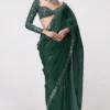 Bottle Green Georgette Sequence Work Saree