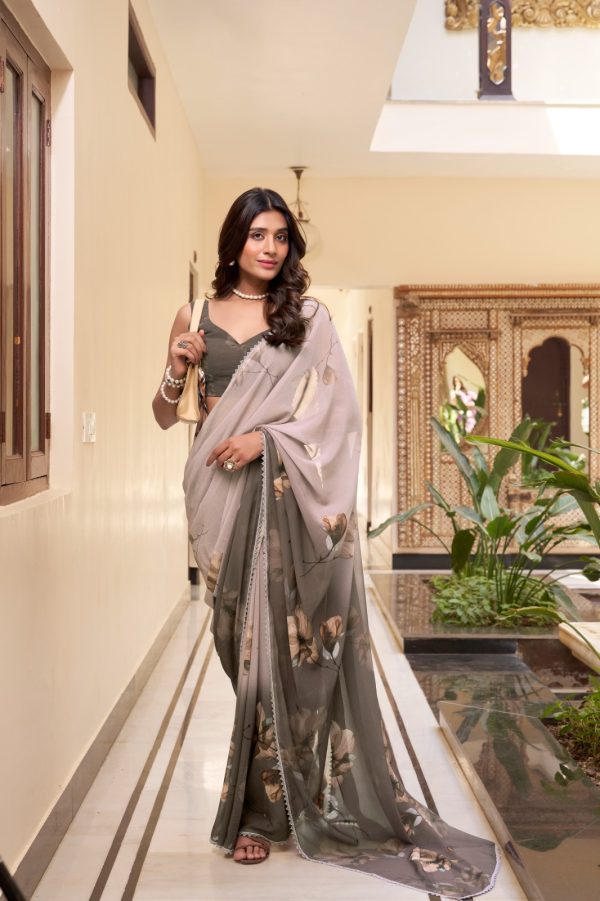 YNF 7038 Coffee Color Weightless Marbal Floral Printed Lace Border Saree Casual, Wedding, Festive, Events . Expected Delivery  4-6 Working Days @1549/- only                                                                                | Sarees, Bollywood Sarees, Creative Sarees, Designer Sarees, Embroidered Sarees, Ethnic Saree, Modern Digital sarees, Party Wear Sarees