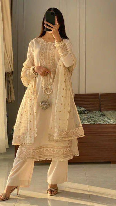 LG 1913 Cream Color Roman Silk Sequence Embroidery Work Salwar Suit Casual, Wedding, Festive, Events . Expected Delivery  4-6 Working Days @1999/- only      | Jump Suits, Salwar suit, Casual Suits, Creative suits, Designer Suits, Palazzo Suits, Party Wear Suits, Patiala Suits, Straight Suits