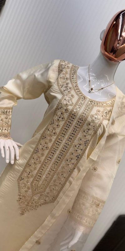 LG 1913 Cream Color Roman Silk Sequence Embroidery Work Salwar Suit Casual, Wedding, Festive, Events . Expected Delivery  4-6 Working Days @1999/- only      | Jump Suits, Salwar suit, Casual Suits, Creative suits, Designer Suits, Palazzo Suits, Party Wear Suits, Patiala Suits, Straight Suits