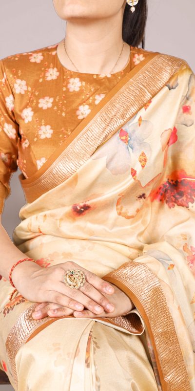 YNF 7024 Cream Color Tussar Silk With Viscose Border Floral Printed Saree Casual, Wedding, Festive, Events . Expected Delivery  4-6 Working Days @1699/- only                                                                                | Sarees, Bollywood Sarees, Creative Sarees, Designer Sarees, Embroidered Sarees, Ethnic Saree, Modern Digital sarees, Party Wear Sarees