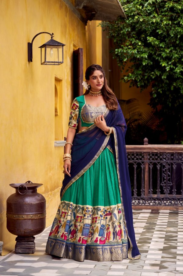 LNB 1242 Firozi Color Poly Chanderi Kalamkari Printed Zari Weaving Work Lehenga Choli Wedding, Party, Festive, Events Etc. Delivery 4-6 Working Days Rs 1899 | Lehenga, Bollywood Lehenga, Creative Lehenga, Designer Lehenga, Embroidered Lehenga, Party Wear Lehenga