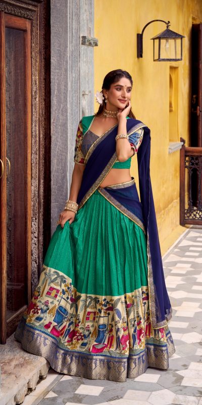LNB 1242 Firozi Color Poly Chanderi Kalamkari Printed Zari Weaving Work Lehenga Choli Wedding, Party, Festive, Events Etc. Delivery 4-6 Working Days Rs 1899 | Lehenga, Bollywood Lehenga, Creative Lehenga, Designer Lehenga, Embroidered Lehenga, Party Wear Lehenga