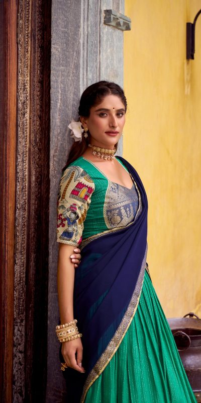 LNB 1242 Firozi Color Poly Chanderi Kalamkari Printed Zari Weaving Work Lehenga Choli Wedding, Party, Festive, Events Etc. Delivery 4-6 Working Days Rs 1899 | Lehenga, Bollywood Lehenga, Creative Lehenga, Designer Lehenga, Embroidered Lehenga, Party Wear Lehenga