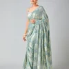 Firozi Georgette Sequins Work Saree