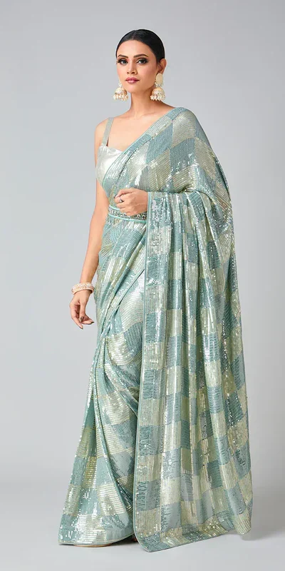 DF 3426 Firozi Color Georgette 5MM Sequins Embroidery Work Saree Casual, Wedding, Festive, Events . Expected Delivery 4-6 Working Days @1749/- only | Sarees, Bollywood Sarees, Creative Sarees, Designer Sarees, Embroidered Sarees, Ethnic Saree, Modern Digital sarees, Party Wear Sarees