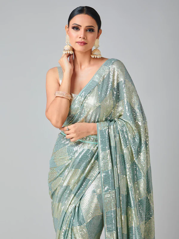 DF 3426 Firozi Color Georgette 5MM Sequins Embroidery Work Saree Casual, Wedding, Festive, Events . Expected Delivery 4-6 Working Days @1749/- only | Sarees, Bollywood Sarees, Creative Sarees, Designer Sarees, Embroidered Sarees, Ethnic Saree, Modern Digital sarees, Party Wear Sarees